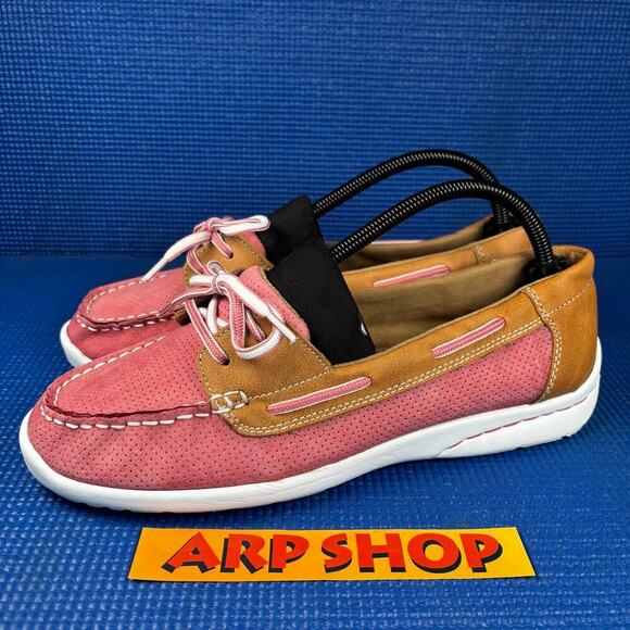🔴 G.H BASS & CO. BASS-STERN S16 Women`s Size 10M Pink Brown Boat Shoes - Picture 1 of 8